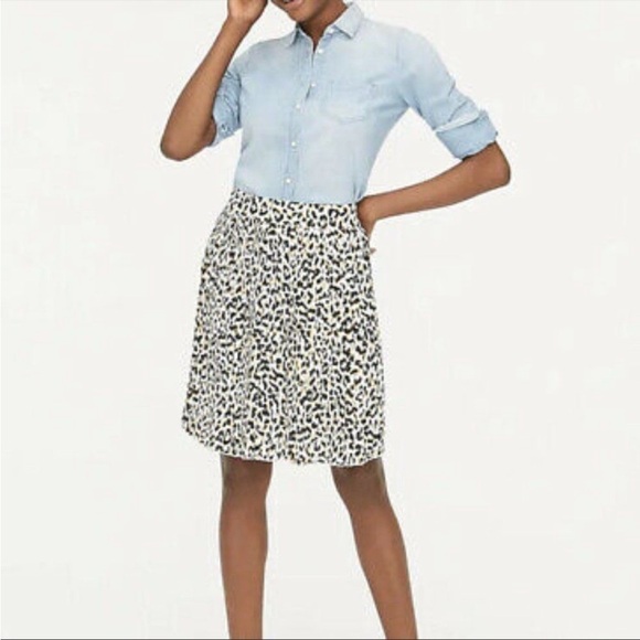J.Crew Leopard Pleated Accordion Lined Skirt NWOT - Picture 1 of 11
